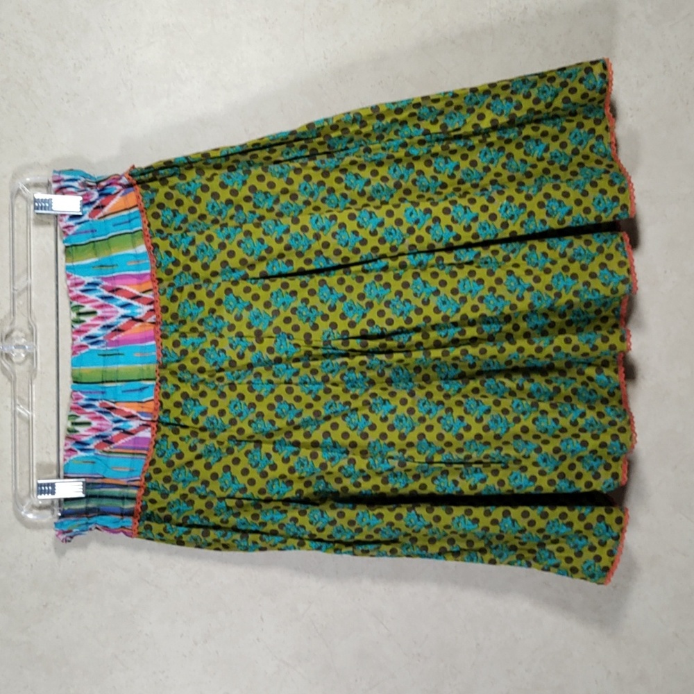 05198 Karma Living green, brown and aqua cotton skirt L/XL NWT